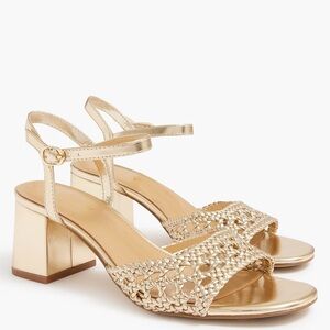 NIB J Crew woven heels sandals gold size 8